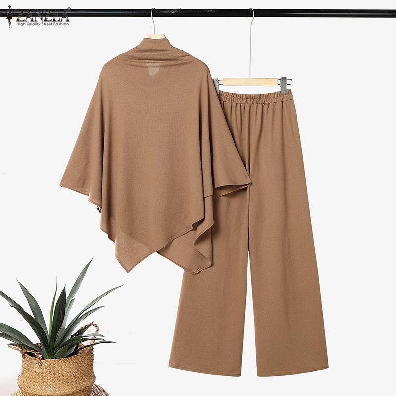 ZANZEA Women 3/4 Sleeve Asymmetrical Blouse And Long Pants Breathable Casual Two Piece Suit Sets