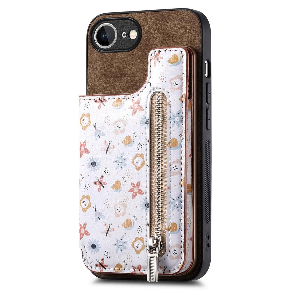 For iPhone 16e Leather Phone Cover with RFID Blocking Zipper Card Bag Kickstand