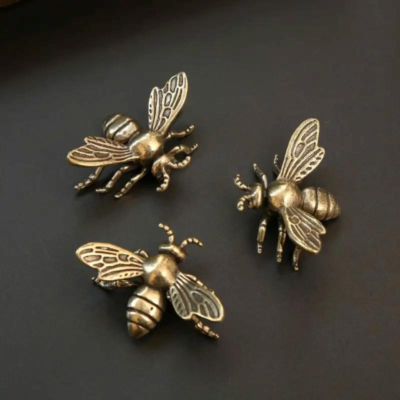 Massive Messing-Insekten-Honigbienen-Figuren, Miniaturen, Teehaustier, lustiger Käfer, Bastelsammlung, kleine Desktop-Ornamente, Heimdekorationen