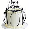 Kokette Vintage Tortenfigur – Schleife & Band mit Happy Birthday Schild, Schwarze Deko für Herztorten & Vintage Party-Torten