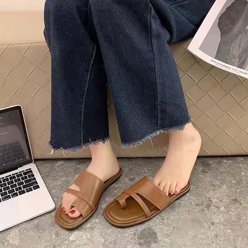 Retro Toe Slippers Women's Shoes Spring and Summer New Simple Skirt One Pedal Roman Sandals