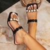 Women's high-heeled sandals black fashion square-headed women's shoes special-shaped heel pedal with pearl decoration simple women's shoes