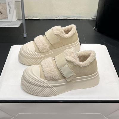 British Style Leather Thick-soled Velvet Casual, Board Shoes 2025 Winter New Round Head with Cashmere Thermal Cotton