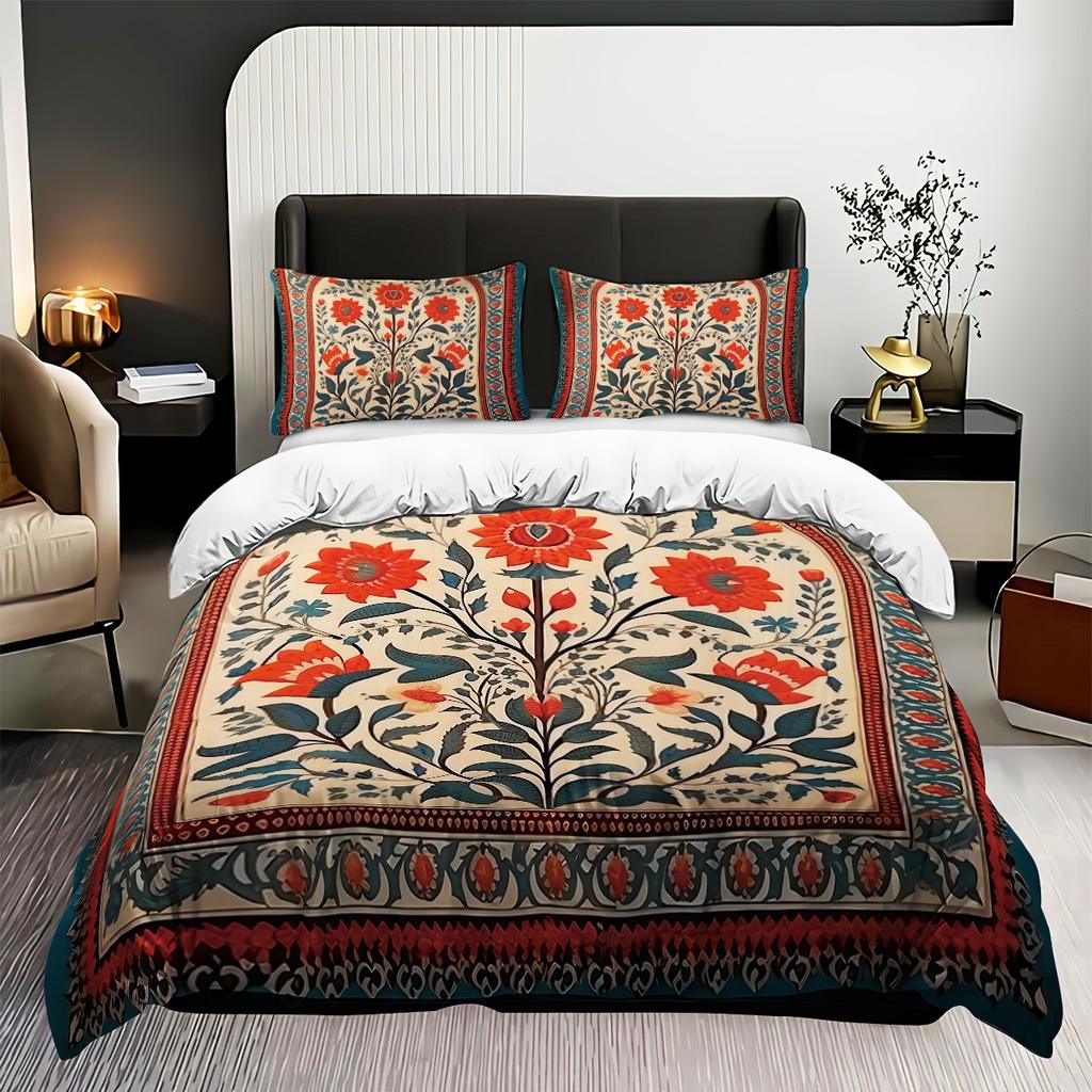 3pcs Duvet Cover Set King Size, Retro Style Floral, Comfortable and Breathable, Bedding Set for Bedroom,Hotel