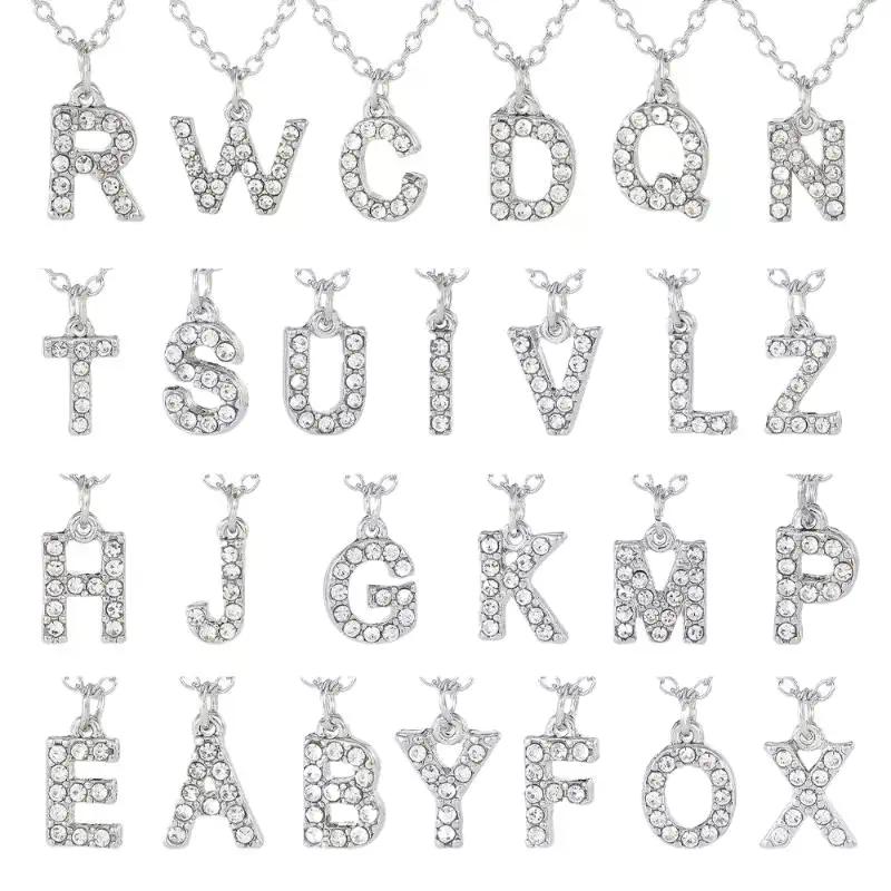 Fashion Shining A-Z Letter Pendant Charm Necklace 26 Initial Alphabet Clavicle Chain Party Jewelry Gift