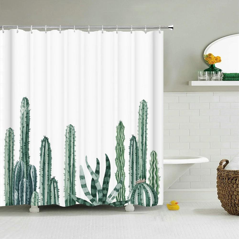 Cactus Shower Curtains Waterproof Polyester Fabric Shower Curtains Tropical Plants Bathroom Screen Curtain Home Decor 180X180cm
