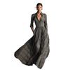 Long Sleeve V-Neck Plaid Dress with Button Front and Pockets