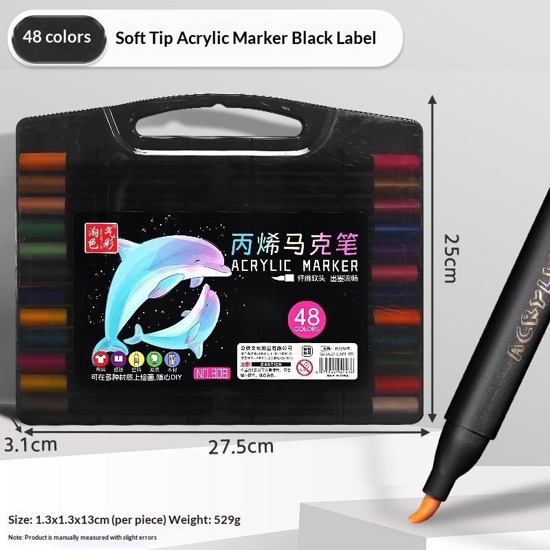 Acrylic Marker Pen Triangle Black Rod Soft Tip Layable Color Art Paint Pen For Kindergarten Student Hand Painting Diy Graffiti
