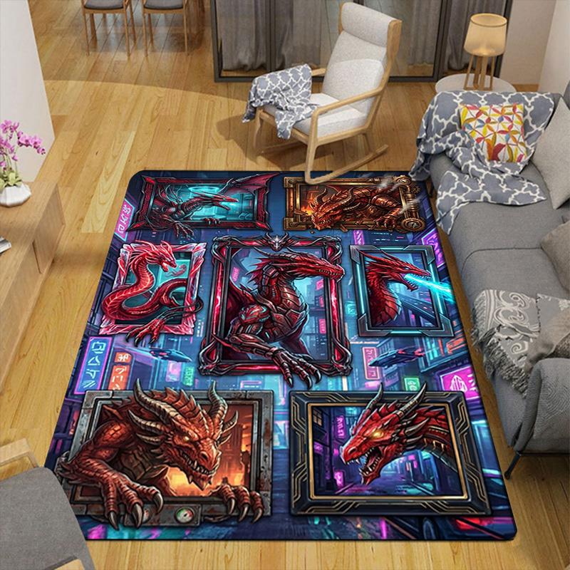 Cyberpunk Dragon Portraits Pattern Rug Floor Mat for Living Room or Bedroom Soft and Comfortable Carpet a Gift for Birthday and Holiday.