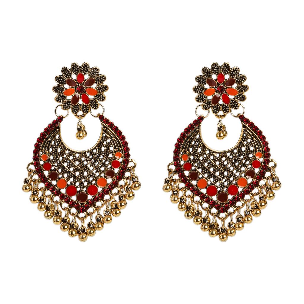 New Ethnic Gold Color Indian Jhumka Earrings for Women Pendient Heart Shape Beads Tassel Earring 2023 Vintage Brincos Zircon