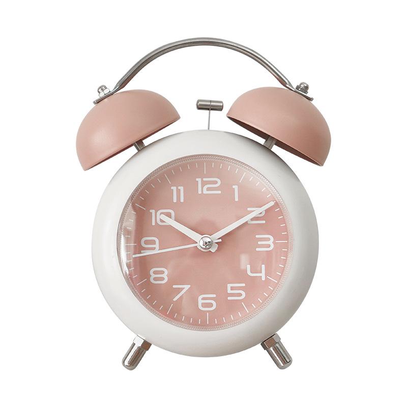

Large Silent Night Light Metal Alarm Clock for Children and Students - Creative Mechanical Desktop Clock F18 розовый