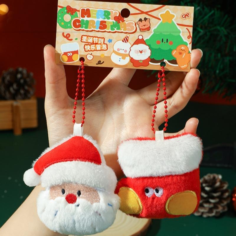 1Pair Cute Cartoon Christmas Plush Keychain Kawii Plush Christmas Tree Santa Claus Snowman Pendant Decoration Accessories