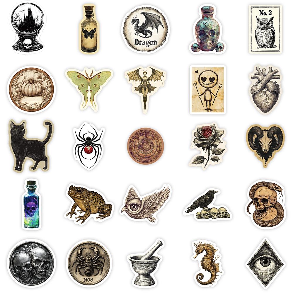 10 30 50Pcs Vintage Gothic Apothecary Stickers Halloween Cool Decals Decoration Diy Phone Skateboard Laptop Graffiti Decals Toy