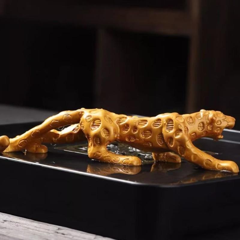 Color-Changing Golden Leopard Tea Pet Figurine, Lucky Money Car Dashboard Decor, Creative Tea Ceremony Gift, Premium Craft