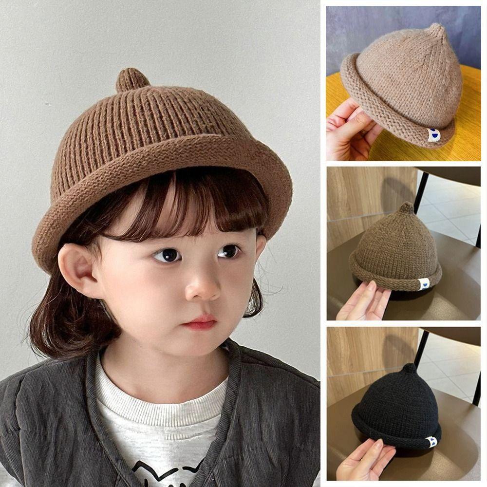 Korean Curled Edge Hat Autumn Winter Children's Bonnet Hats Cute Baby Knitted Hat  Kids