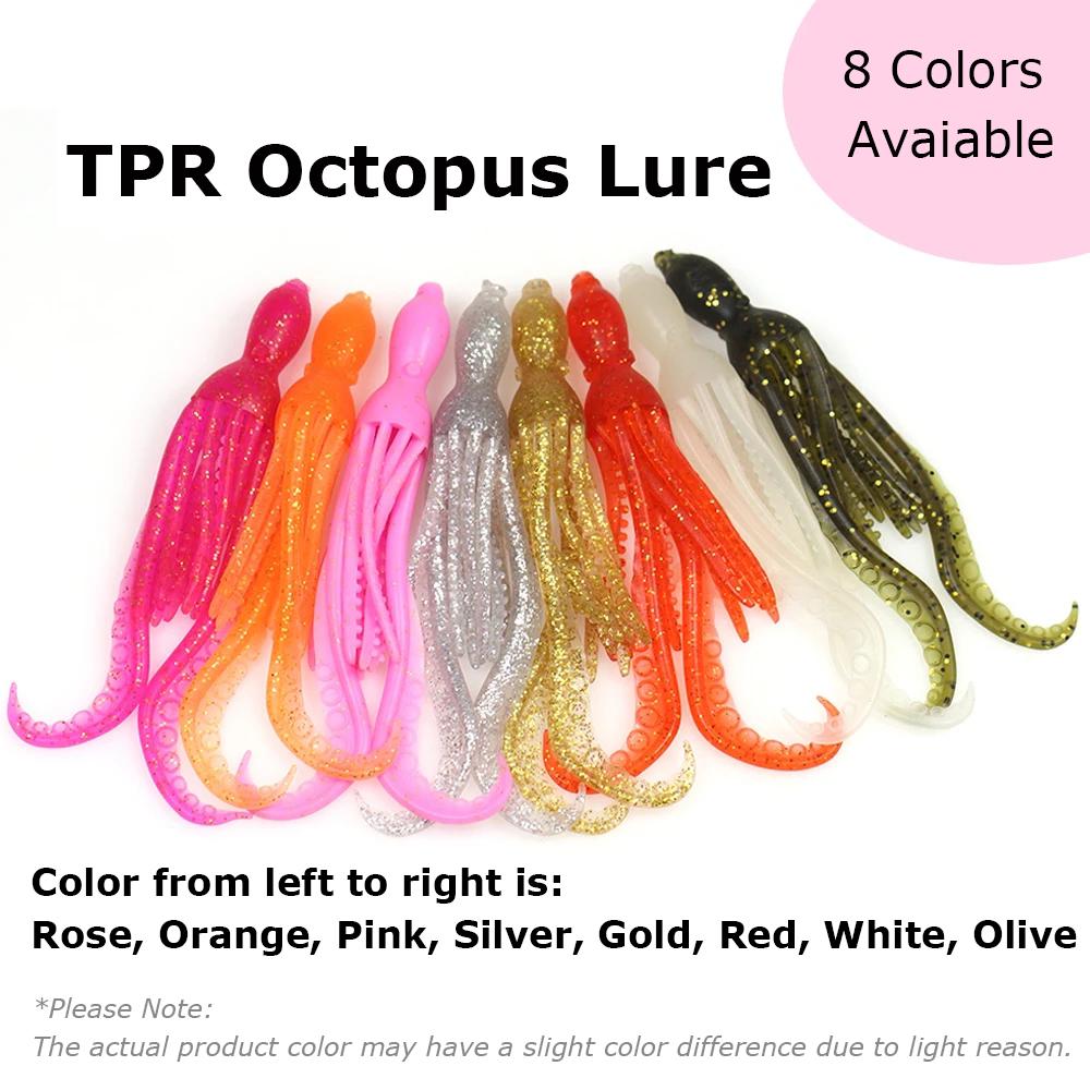 5PCS 10cm/4g Octopus Squid Bait Fluo Saltwater Snapper Fishing Soft Lure TPR Material Kabura Pesca Wobbler Fishing Tackle