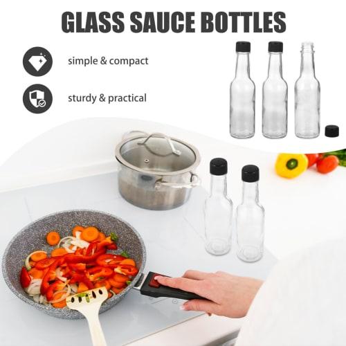 Luxshiny Clear Glass Quadra Bottles, 6-Piece Set, 150ml Thick-Walled, Empty Hot Sauce Bottles with Screw Caps, Honey, Salad Dressing Containers, Small