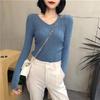 V-neck Women's Knitted Sweater, Long-sleeved, Versatile Base Layer Sweater