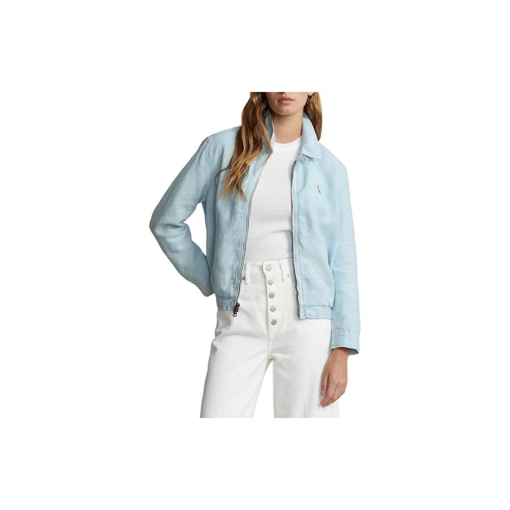 Polo Ralph Lauren SS24 Logo Embroidered Wide Collar Zip Loose Long Sleeve Jacket Women jackets Ice-White WMPOOTWN5A20050-400