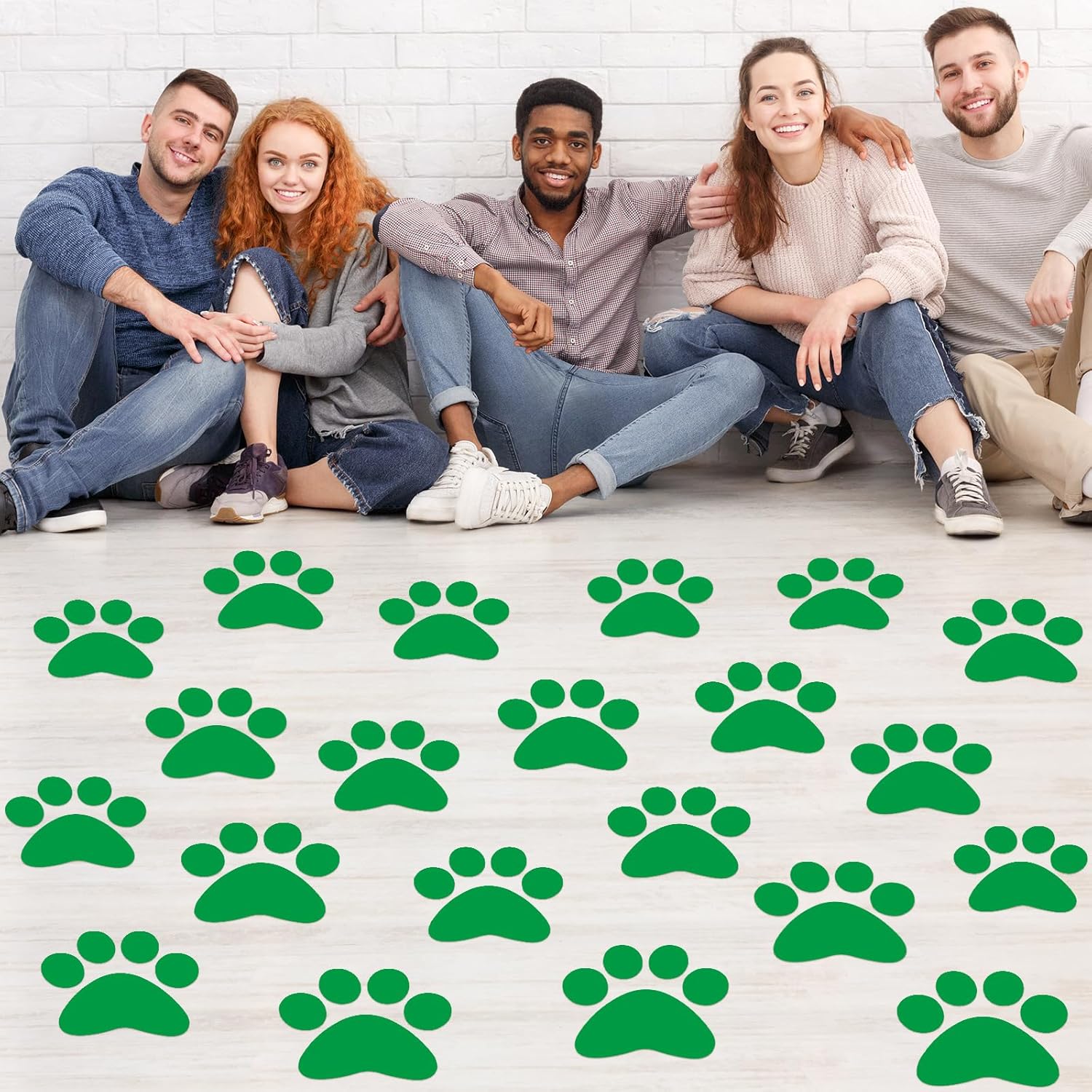 ReliThick 30 Pcs Paw Print Floor Decal 7.5  Large Pawprints Wall Cling Self Adhesive Footprint Floor Cling Window Stickers Wall Decal for Bedroom зелёный