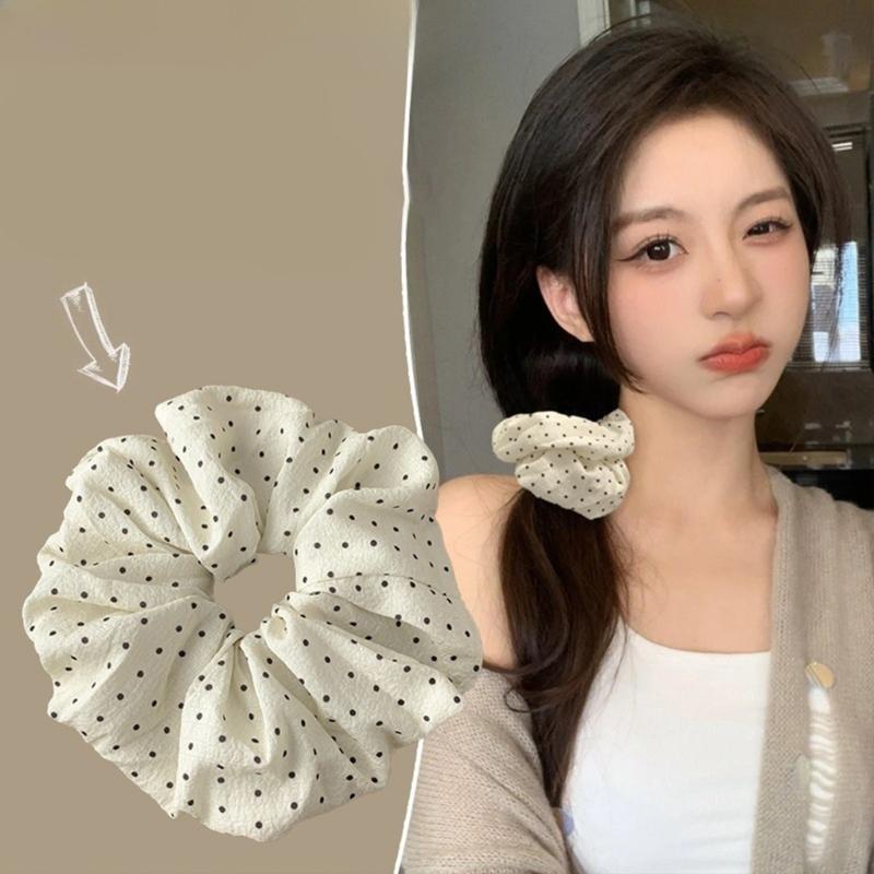 Elegant Elastic Hair Scrunchies With Dot French Design Ponytail Holder Women's Fashion Hairpiece For Sports Daily Use