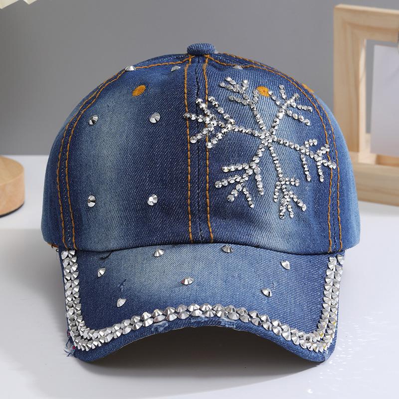 

Denim hat women s summer tide outdoor leisure versatile baseball cap with diamond rhinestone sunshade sun protection cap світло-синій колір