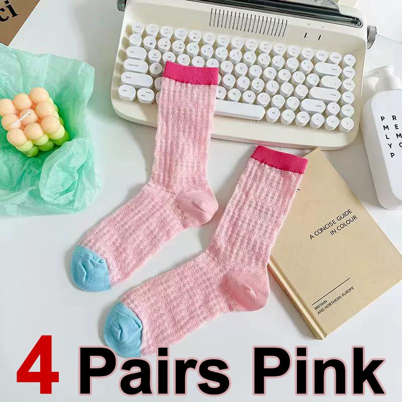 4 Pairs Women Mid To Small Leg Socks Knee High Socks Socks Black White Gray Summer Thin Sweet Style Transparent Stacked Socks