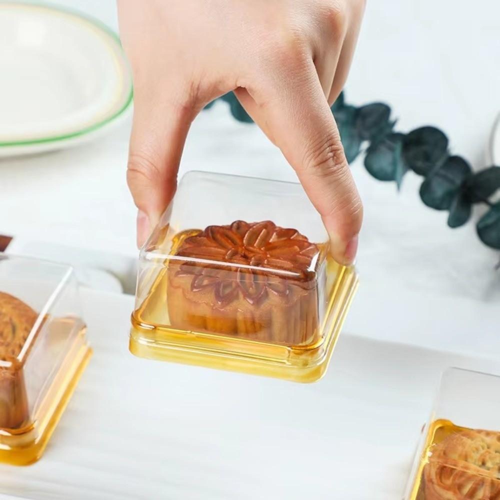 50Pcs Sealed Moon Cake Boxes 50/75/100g Cookies Storage Box Plastic Muffin Container Pastry Display