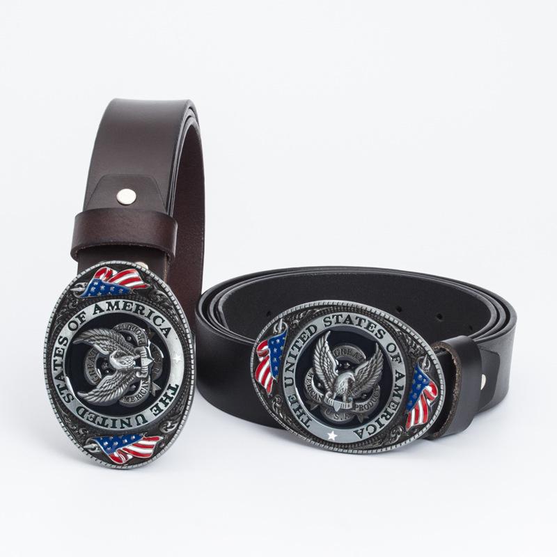 Cowhide Trendy Men's Retro Casual Plate Buckle Belt