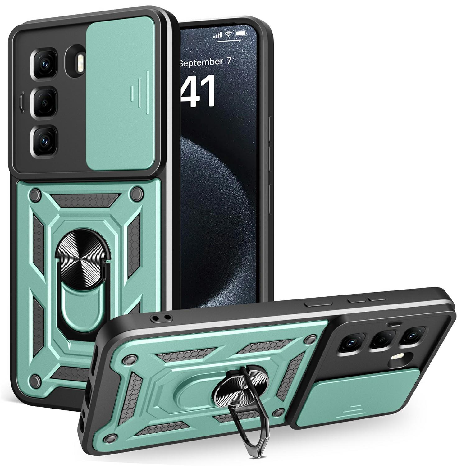 

For Infinix Hot 50 Pro 4G Case with Slide Camera Lid PC+TPU Kickstand Phone Cover Green