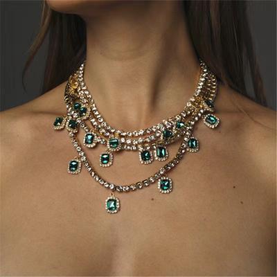 Tooxika Temperament Crystal Gemstone Pendant Multi-layer Stacking Full Diamonds Necklace Light Luxury Celebrity Style Necklace