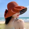 New Vinyl Bow Sun Hat Women's Hollow Straw Hat UV Protection Big Eaves Face Protection Sun Protection Hat Bucket Hat