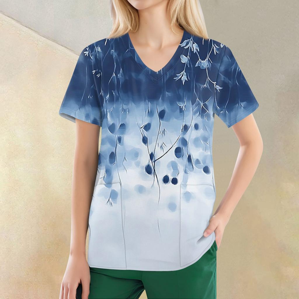 Women's V-neck Fashion Casual Printed Tops And Protective Workwear