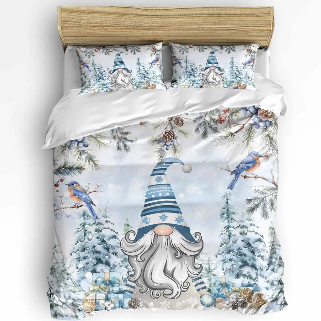 Christmas Snow Bedding Set Snowflakes Gnome Duvet Cover Set 3Pcs Bedding Set For Single/Twin/Full Size Christmas Decoration