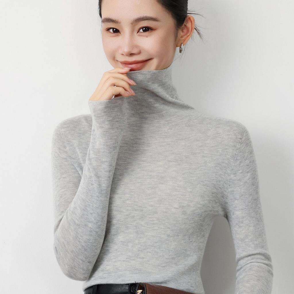 18G Soft Wool Women's Turtleneck Slim Fit Sweater, Autumn/Winter Knit Base Layer, Machine Washable