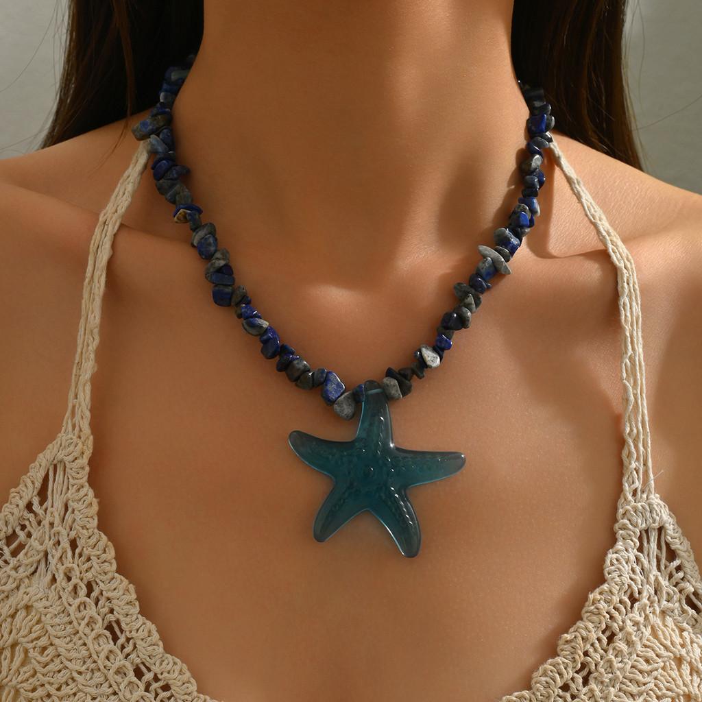 Bohemian Star Shape Handcrafted Gemstone Necklace With Shell Accents For Ladies