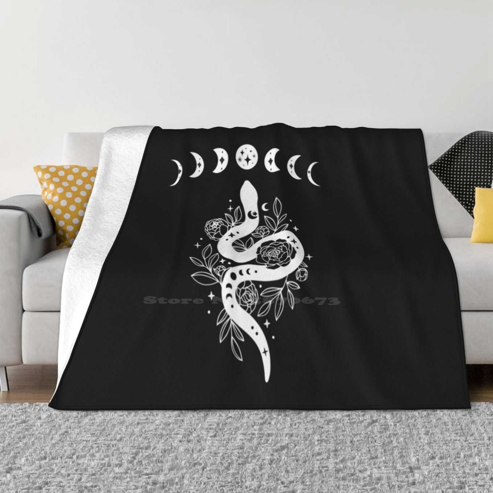 Celestial Snake , Mystical Lunar Snake , Celestial Mystical Floral Moon Snake New Arrival Fashion Leisure Warm Flannel Blanket 30x40in