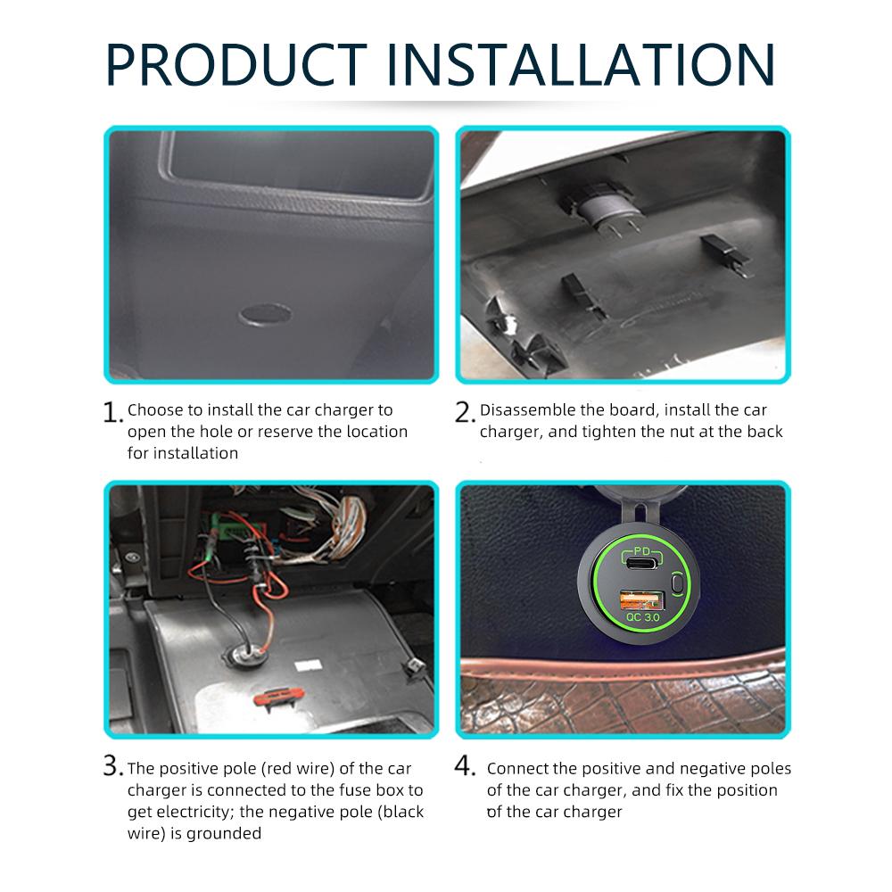 IP65 Waterproof 12-24V Car Charger Socket, PD QC3.0 Dual USB Type C Fast Charging Power Outlet with ON/OFF Switch for Motorcycle, Truck, RV, ATV, Boat