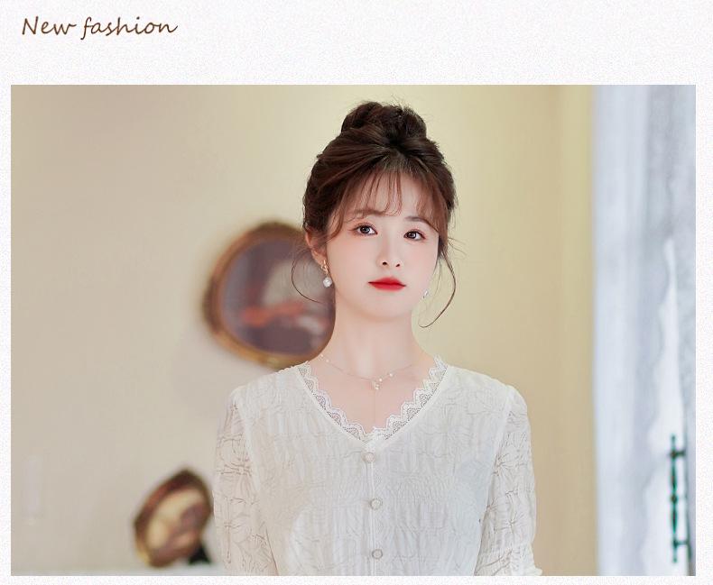 2024 Summer White Slim V-Neck Fairy Lace Dress – Mid-Length, Flattering Fit