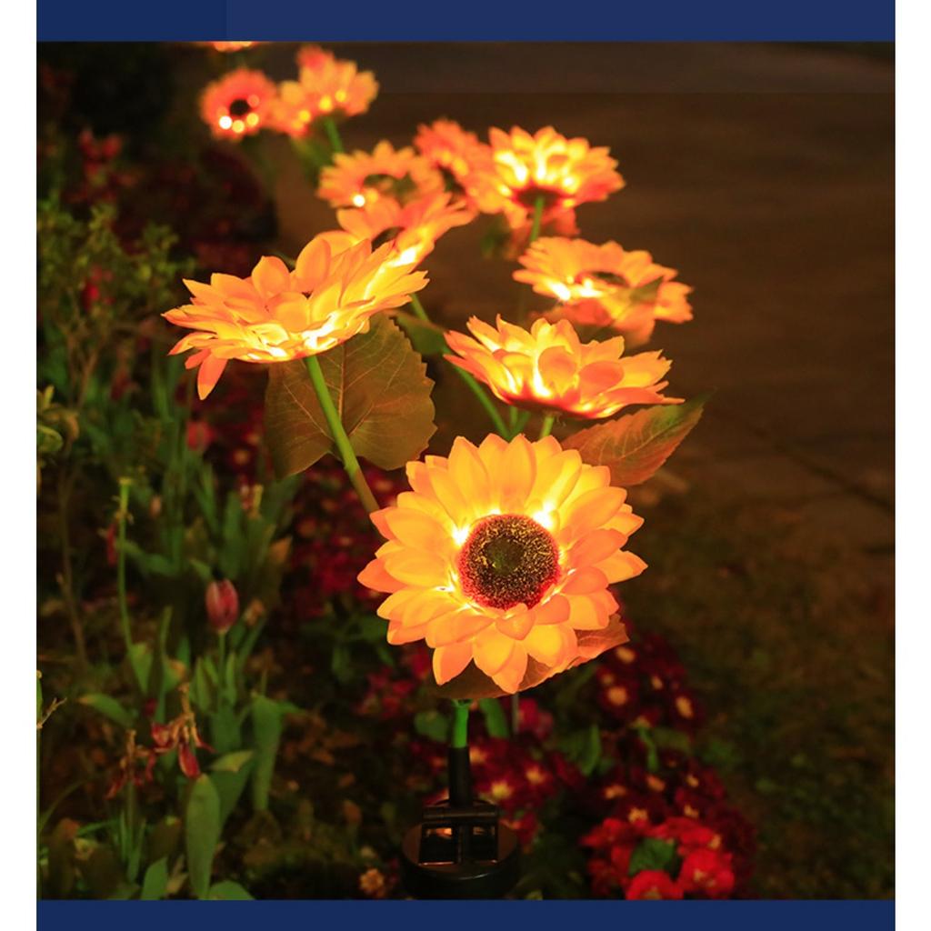 Solar Simulation Flower Lights Outdoor Decoration with 3 LED Sunflower Lights Suitable for Courtyards,  Lawns, Gardens, Pathways, and Decoration.