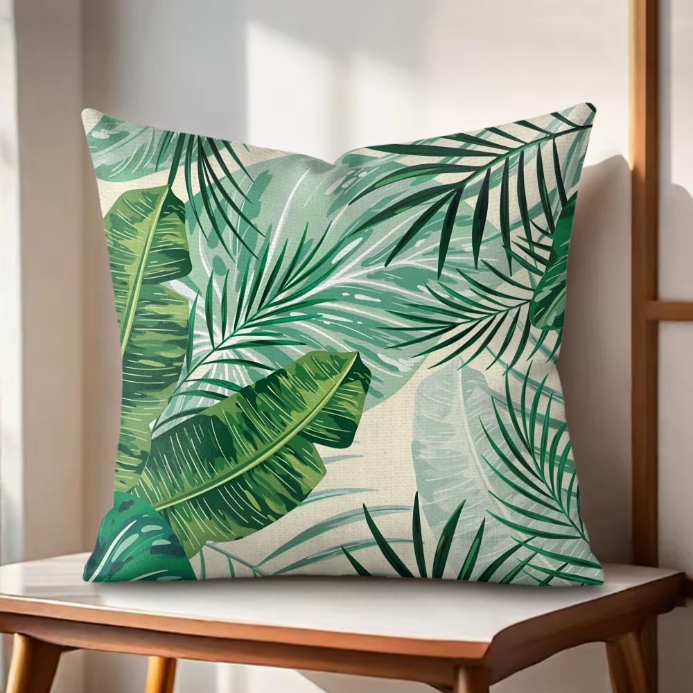 Palm leaves Cushion Cover Natural Linen Organic Fabric DoubleSided Printing Couch Pillow Covers Home Decor Gift