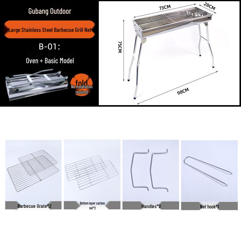 Large Portable Stainless Steel Charcoal BBQ Grill for Outdoor Picnics and Home Use