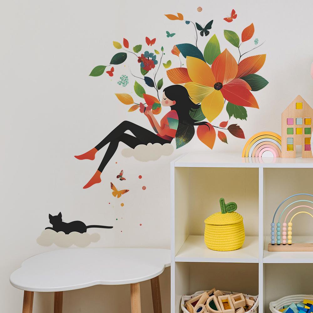 Personalized Colorful Leaf Stickers for The Bedroom Living Room Home Wall Background Beautification and Decoration of Little Girls