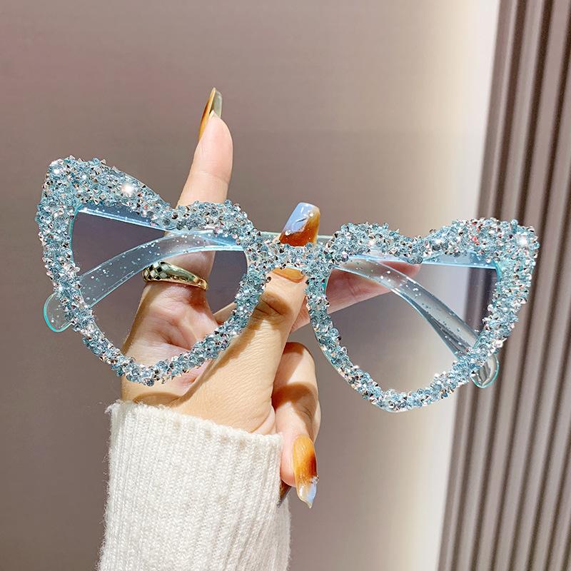 Original Peach Heart Diamond Sunglasses Female Cute Cat Eye Heart Dance Sunglasses