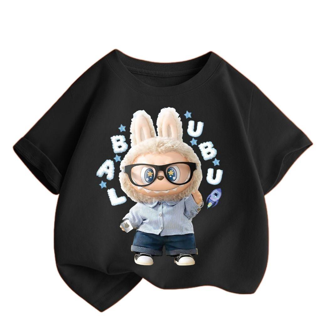 

2025 Popular Labubu Cartoon Girl Short Sleeved T-shirt, Soft and Casual Children s Round Neck Short Sleeved Shirt 110