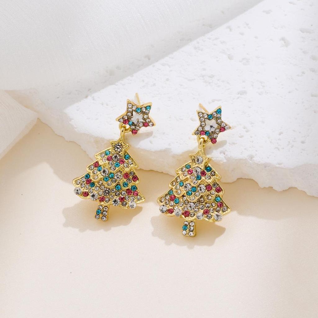 Women's Fashion Five-Pointed Star Christmas Tree Earrings: Light Luxury & Sweet Temperament