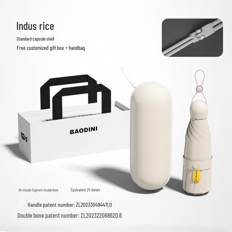 Compact Dual-Use Sun and Rain Umbrella with Black Glue Sunshade - Stylish Ladies' 5-Fold Capsule Design