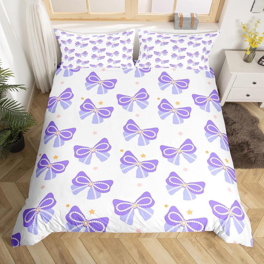 Princess Bowknot Duvet Cover Red Strawberry Polka Dots Bedding Set Hand Drawn Cartoon Comforter Cover Dreamy Fairy Quilt Cover
