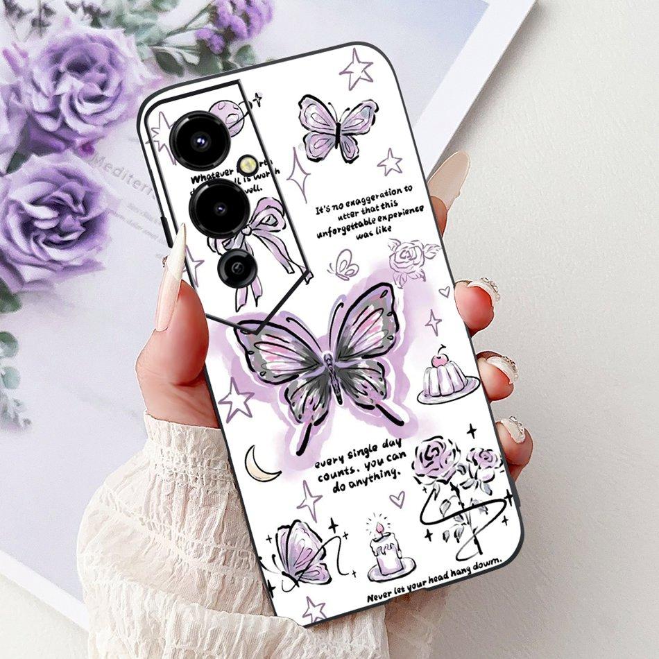 Für Tecno Pova 4 Pro Pova4 Elegantes Blumiges Katzen Handyhülle Für Tecno Pova 4 4Pro LG8n LG7n Klare TPU Silikon Weiche Hüllen Stoßfänger