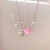 Y2K Pink Planet Heart Zircon Pendant Necklaces Women Fashion Aesthetic Clavicle Chain Necklace Valentines Day Gift Party Jewelry